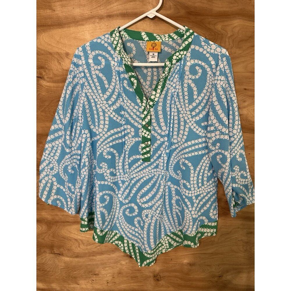 Ruby Road M Chiffon Top Blouse Boho Blue Green Lightweight
